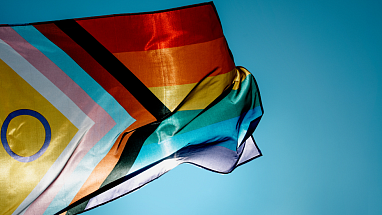 Photograph of a "Progress" Pride flag